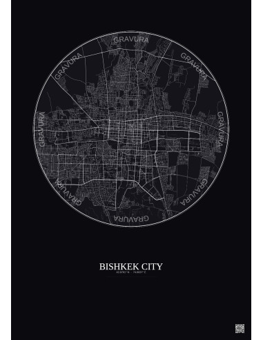 Bishkek City City Map Poster 10km | Gravura – Dark background