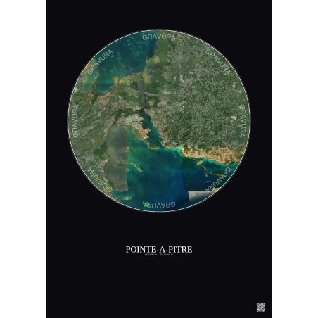 Affiche Pointe A Pitre – Poster vue satellite 10km Couleur | Gravura – Fond foncé
