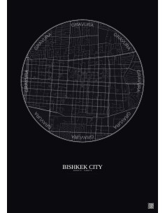 Affiche Bishkek City – Poster carte de ville 2.5km | Gravura – Fond foncé 2