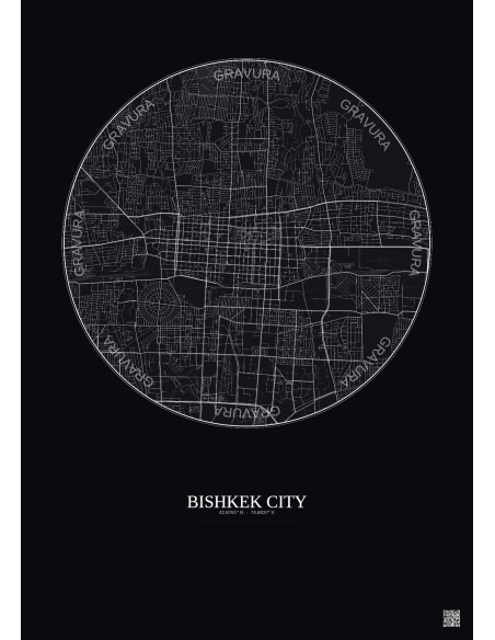 Affiche Bishkek City – Poster carte de ville 6km | Gravura – Fond foncé