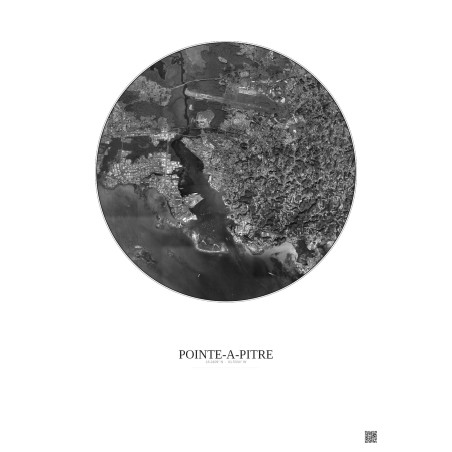 Affiche Pointe A Pitre – Poster vue satellite 5km N&B | Gravura – Fond clair