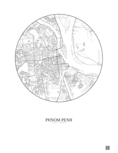 Affiche Phnom Penh – Poster carte de ville 10km | Gravura – Fond clair