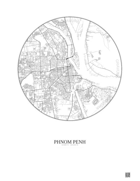 Affiche Phnom Penh – Poster carte de ville 10km | Gravura – Fond clair