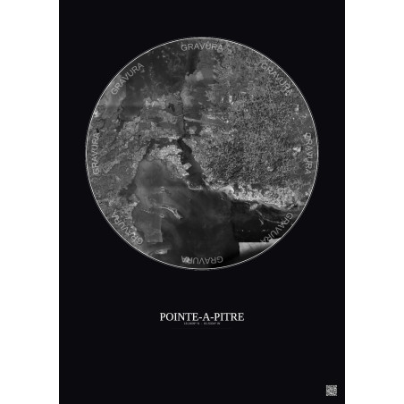 Affiche Pointe A Pitre – Poster vue satellite 10km N&B | Gravura – Fond foncé