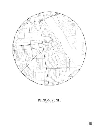 Affiche Phnom Penh – Poster carte de ville 2.5km | Gravura – Fond clair