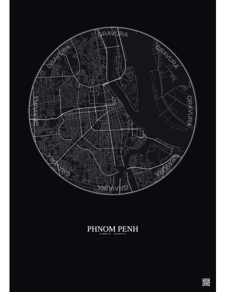 Affiche Phnom Penh – Poster carte de ville 6km | Gravura – Fond foncé