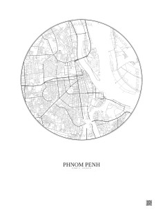 Affiche Phnom Penh – Poster carte de ville 6km | Gravura – Fond clair 2