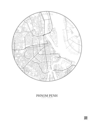 Affiche Phnom Penh – Poster carte de ville 6km | Gravura – Fond clair