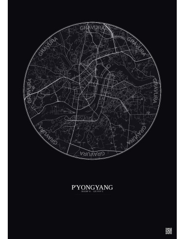 Affiche P Yongyang – Poster carte de ville 10km | Gravura – Fond foncé