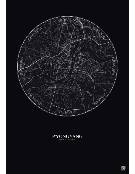 Affiche P Yongyang – Poster carte de ville 10km | Gravura – Fond foncé