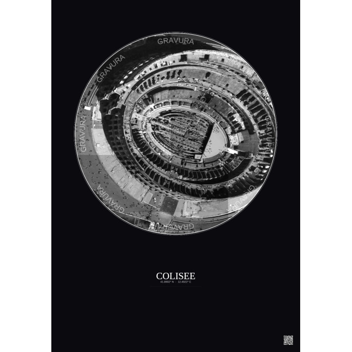 Colisee Satellite View Poster 0.1km B&W | Gravura – Dark background