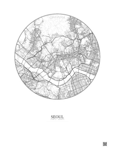 Affiche Seoul – Poster carte de ville 10km | Gravura – Fond clair