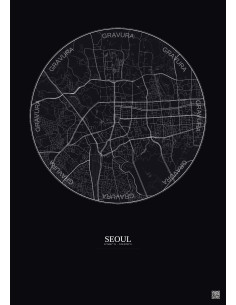 Affiche Seoul – Poster carte de ville 2.5km | Gravura – Fond foncé 2