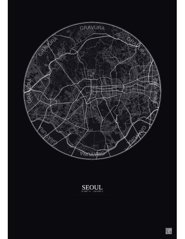 Affiche Seoul – Poster carte de ville 6km | Gravura – Fond foncé