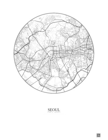 Affiche Seoul – Poster carte de ville 6km | Gravura – Fond clair