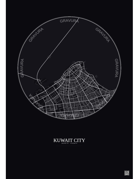 Affiche Kuwait City – Poster carte de ville 10km | Gravura – Fond foncé