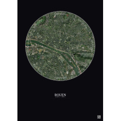Affiche Rouen – Poster vue satellite 2.5km Couleur | Gravura – Fond foncé