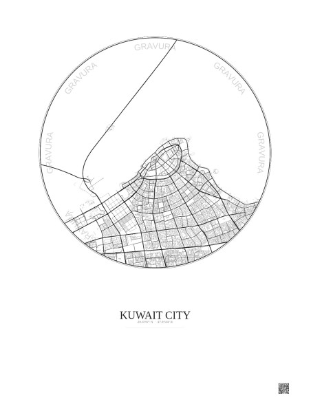 Affiche Kuwait City – Poster carte de ville 10km | Gravura – Fond clair