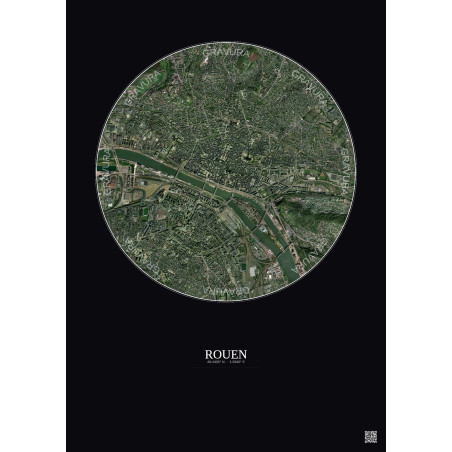 Affiche Rouen – Poster vue satellite 2.5km Couleur | Gravura – Fond foncé