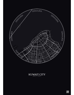 Affiche Kuwait City – Poster carte de ville 6km | Gravura – Fond foncé 2