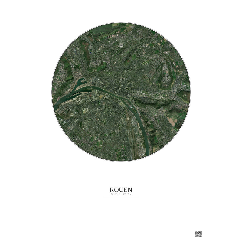 Affiche Rouen – Poster vue satellite 5km Couleur | Gravura – Fond clair