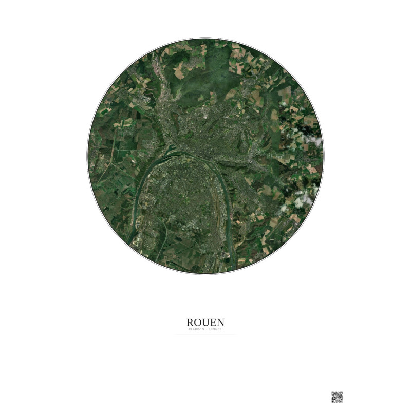 Affiche Rouen – Poster vue satellite 10km Couleur | Gravura – Fond clair