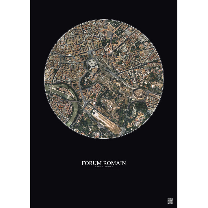 Affiche Forum Romain – Poster vue satellite 1km Couleur | Gravura – Fond foncé