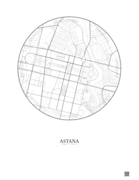 Affiche Astana – Poster carte de ville 2.5km | Gravura – Fond clair