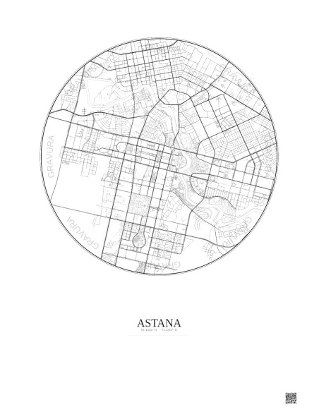 Affiche Astana – Poster carte de ville 6km | Gravura – Fond clair