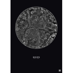 Affiche Rouen – Poster vue satellite 10km N&B | Gravura – Fond foncé