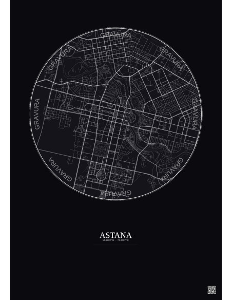 Affiche Astana – Poster carte de ville 6km | Gravura – Fond foncé