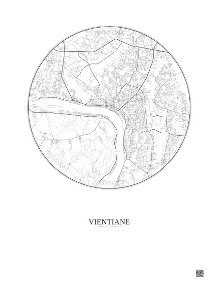 Affiche Vientiane – Poster carte de ville 10km | Gravura – Fond clair