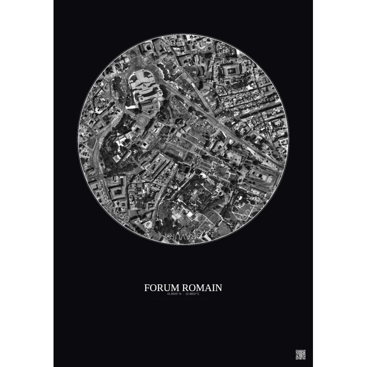 Forum Romain Satellite View Poster 0.5km B&W | Gravura – Dark background