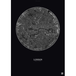 Affiche London – Poster vue satellite 10km N&B | Gravura – Fond foncé