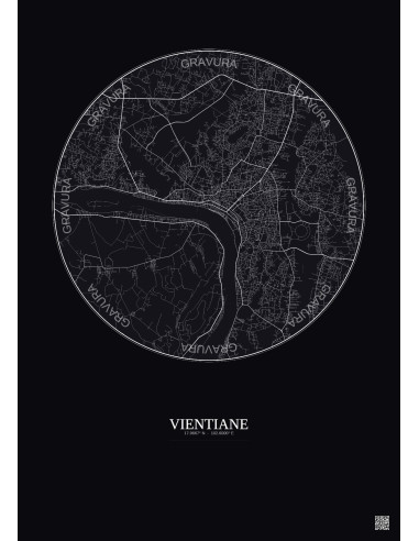 Affiche Vientiane – Poster carte de ville 10km | Gravura – Fond foncé