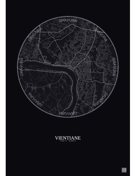 Affiche Vientiane – Poster carte de ville 10km | Gravura – Fond foncé