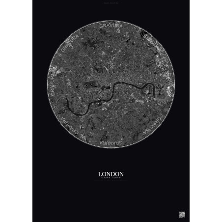 Affiche London – Poster vue satellite 10km N&B | Gravura – Fond foncé