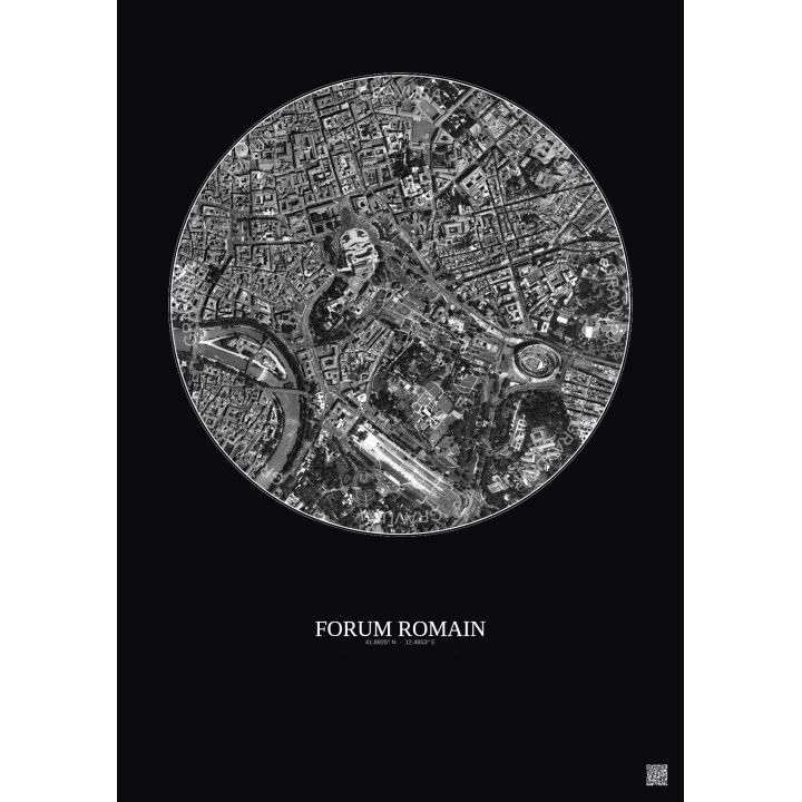Forum Romain Satellite View Poster 1km B&W | Gravura – Dark background