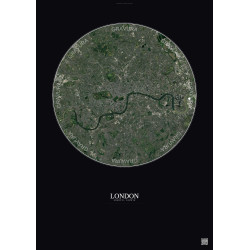 Affiche London – Poster vue satellite 10km Couleur | Gravura – Fond foncé