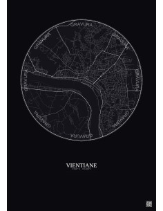 Affiche Vientiane – Poster carte de ville 6km | Gravura – Fond foncé 2