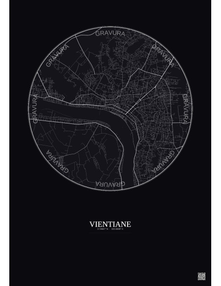 Affiche Vientiane – Poster carte de ville 6km | Gravura – Fond foncé