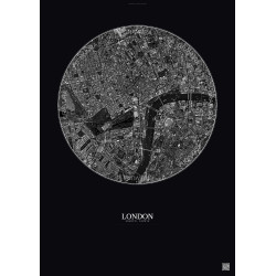 Affiche London – Poster vue satellite 2.5km N&B | Gravura – Fond foncé