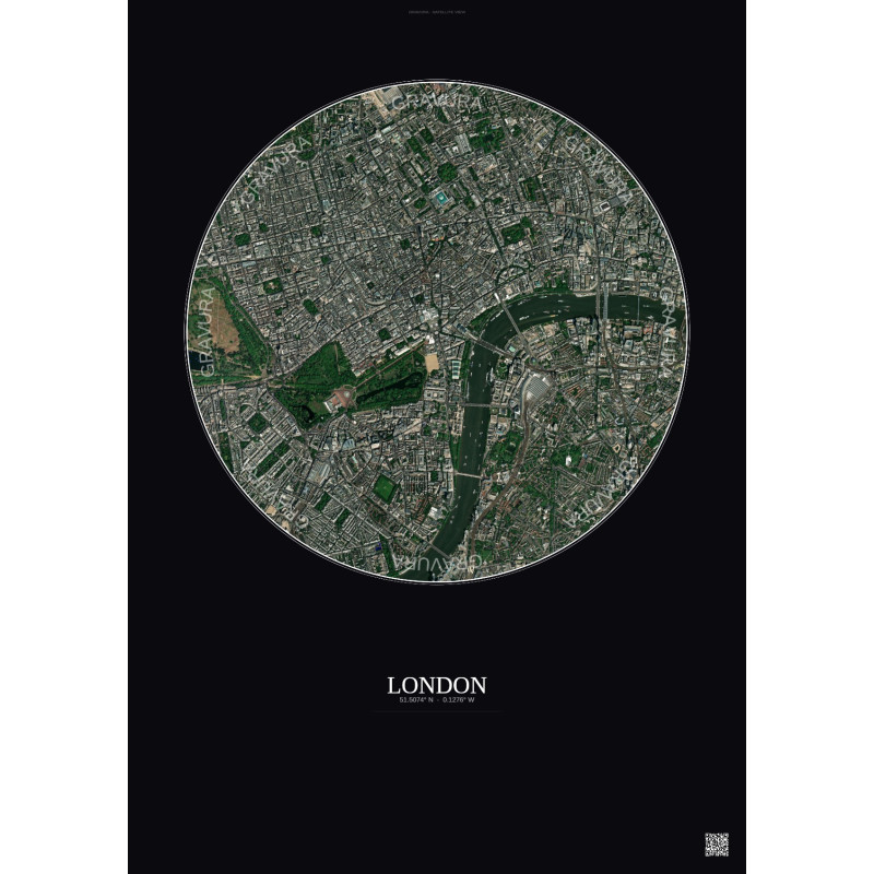 Affiche London – Poster vue satellite 2.5km Couleur | Gravura – Fond foncé