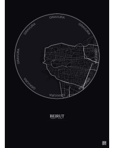 Beirut City Map Poster 2.5km | Gravura – Dark background 2