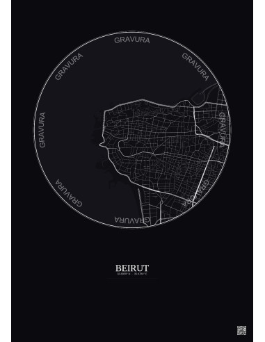 Affiche Beirut – Poster carte de ville 2.5km | Gravura – Fond foncé