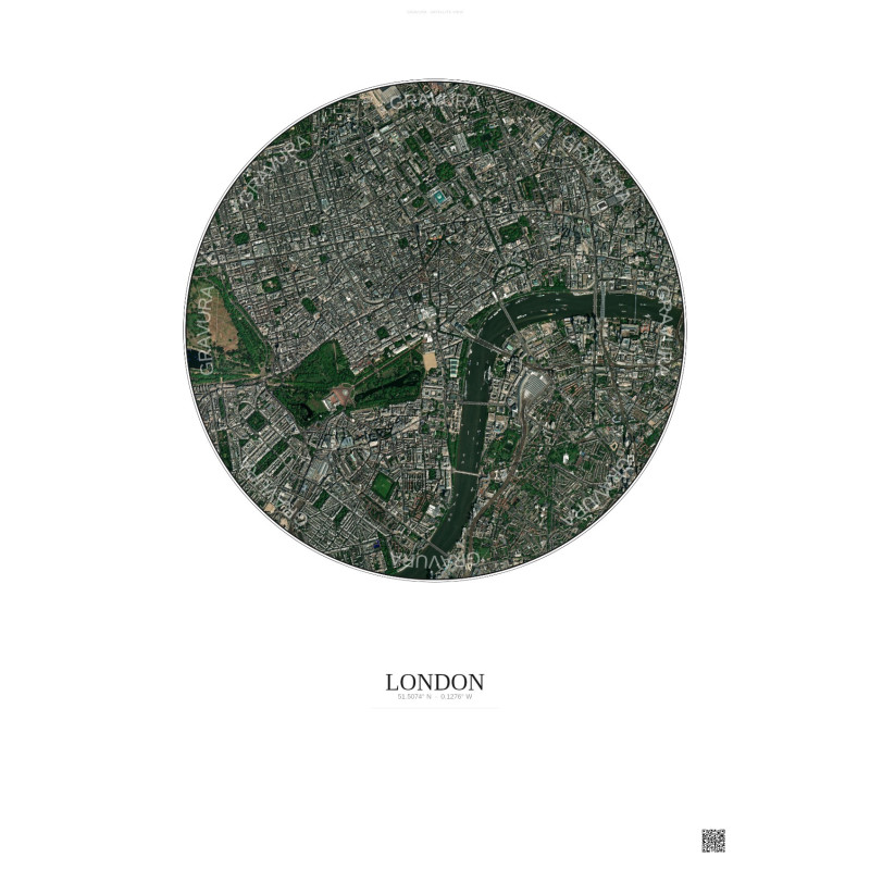 Affiche London – Poster vue satellite 2.5km Couleur | Gravura – Fond clair