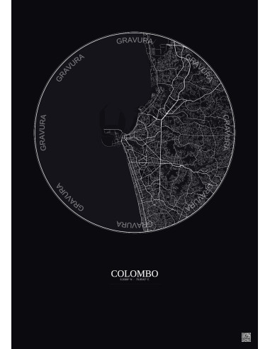 Affiche Colombo – Poster carte de ville 10km | Gravura – Fond foncé