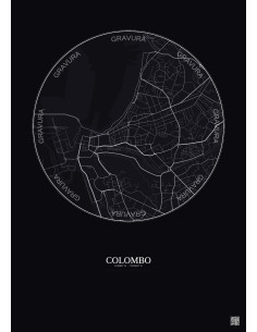 Affiche Colombo – Poster carte de ville 2.5km | Gravura – Fond foncé 2