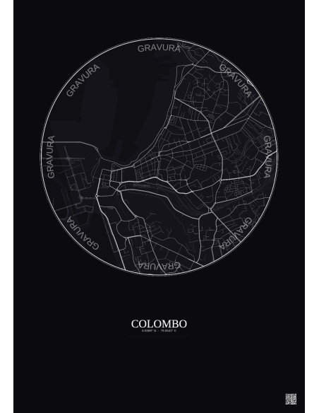 Affiche Colombo – Poster carte de ville 2.5km | Gravura – Fond foncé