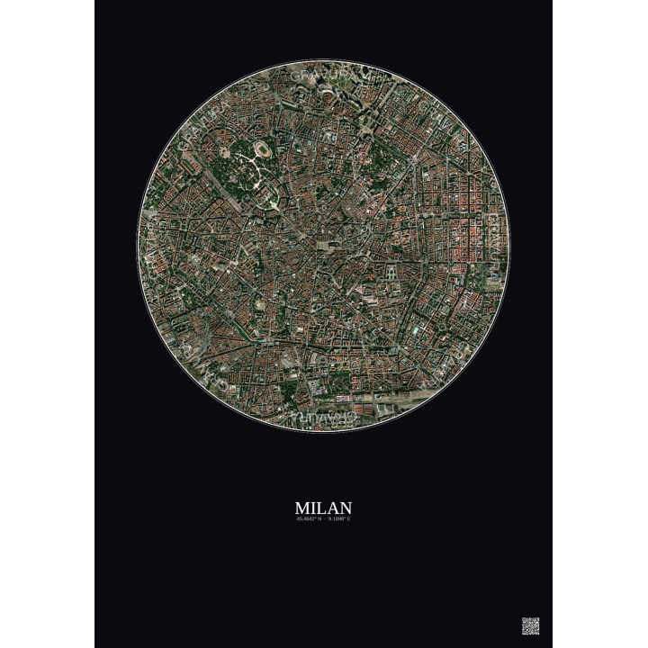 Affiche Milan – Poster vue satellite 2.5km Couleur | Gravura – Fond foncé